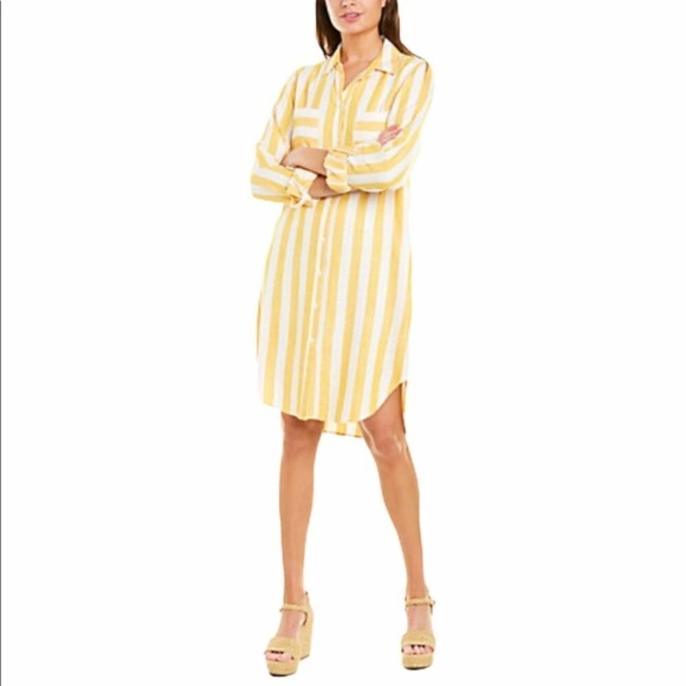 ✅ HOPE & HARLOW YELLOW/WHITE STRIPE SHIRT DRESS‎ 8